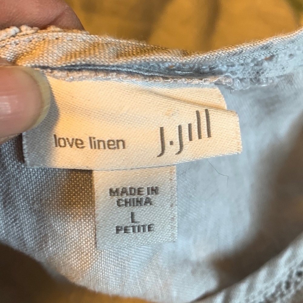 J.Jill Love Linen Hemstitched Detail Garment-Dyed Lightweight Dress Petite Large - Picture 2 of 11
